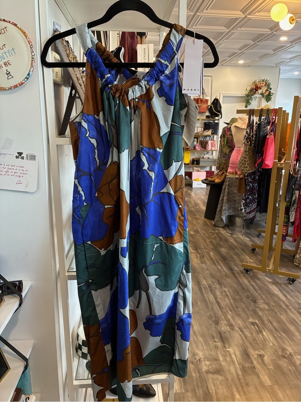 Marni Blue, Brown & Green Floral Sleeveless Maxi Dress NWT